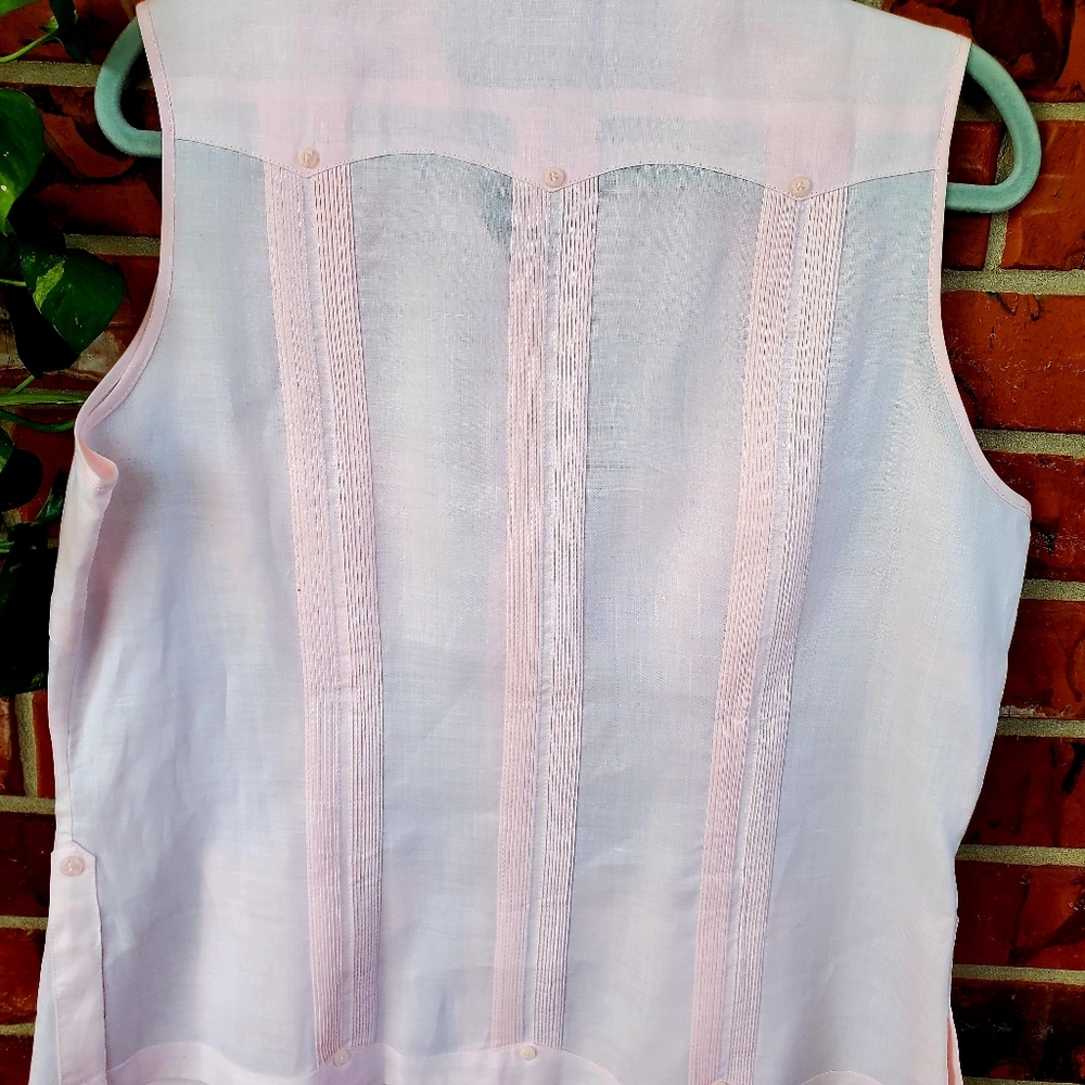 JMP Pale Pink Havana Style 4 Pocket Pintuck Sleeveless Linen Blouse Size XL - Picture 5 of 7